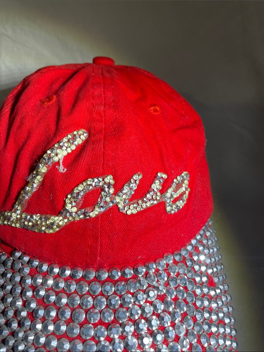 Red Rhinestone-Embellished Baseball Cap “Love” - Picture 8 of 13